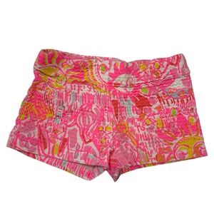 Lilly Pulitzer Size 3 Pink Shorts Sun Print Seersucker Preppy Coastal‎ Summer